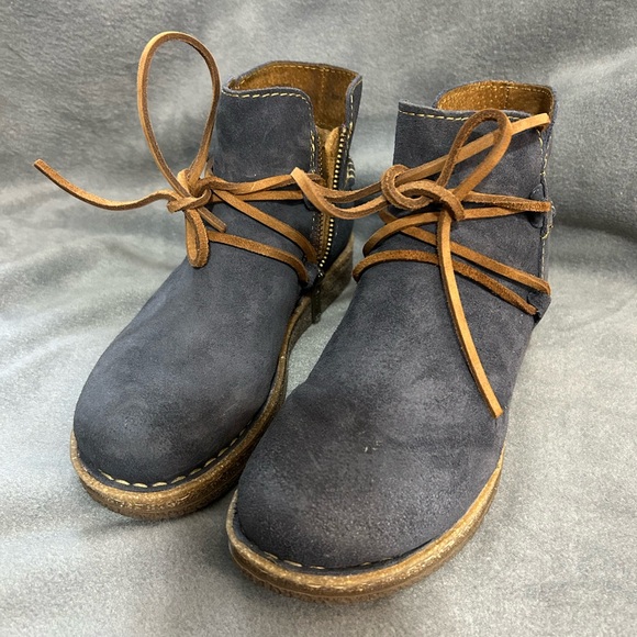 Born Shoes - Born Suede Ankle Boots with rawhide Laces - side zipper